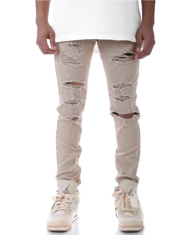 KDNK Destroyed Anker Zipper Denim Jean (Khaki) Athletic Men's Compression