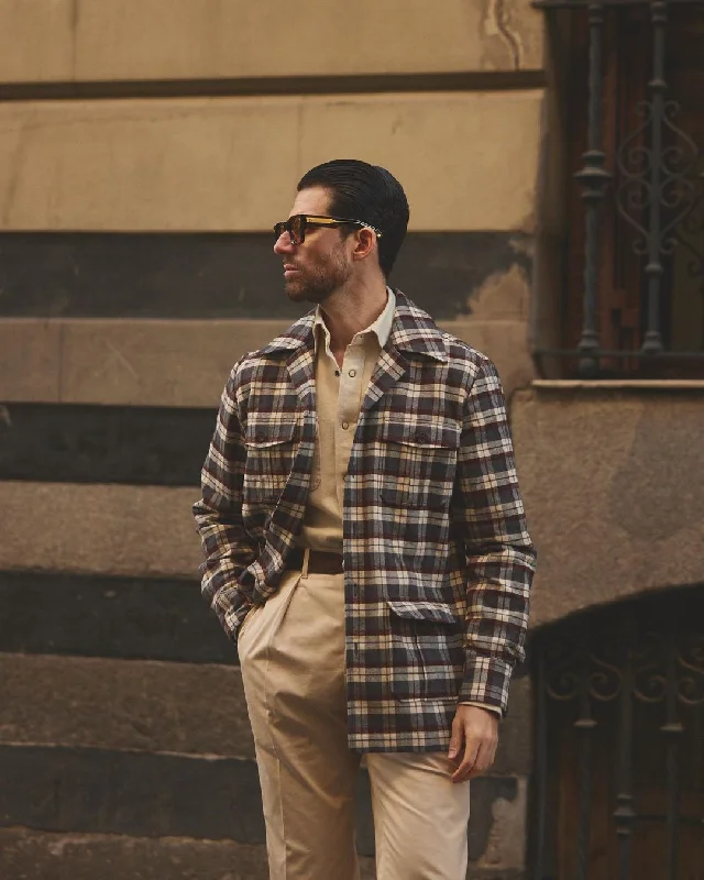 Brown Ecru Checks Flannel Shirt Jacket Dynamic Men's High
