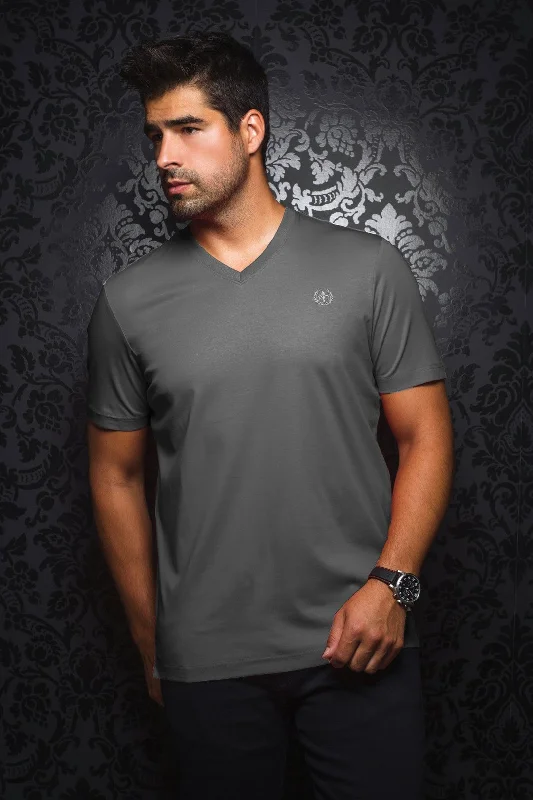 Au Noir Stretch Short-Sleeve Shirt | T-Shirt V-Neck - Michael Med Grey Luxurious Men's High