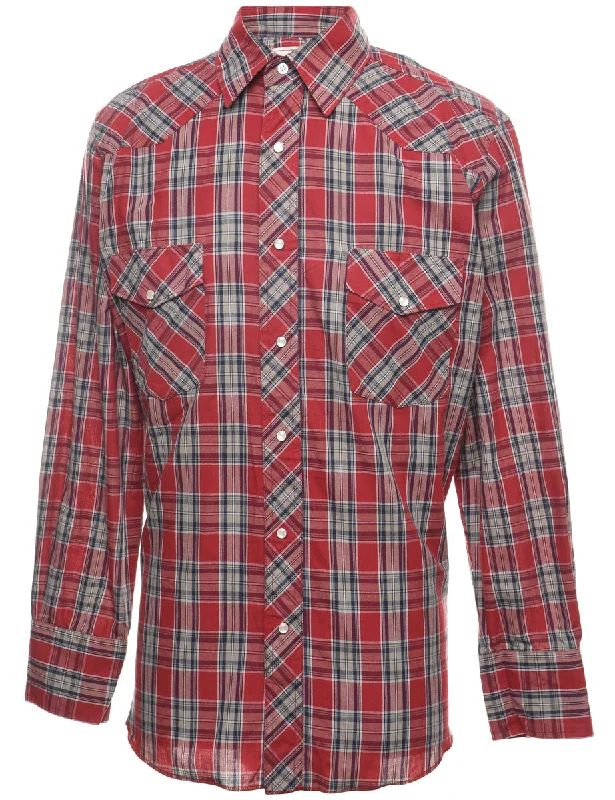 Maroon Western Checked Shirt - M Classic Men's Pin