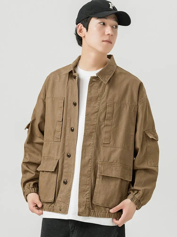 Multi-pocket Shirt Jacket Elegant Men's Cashmere