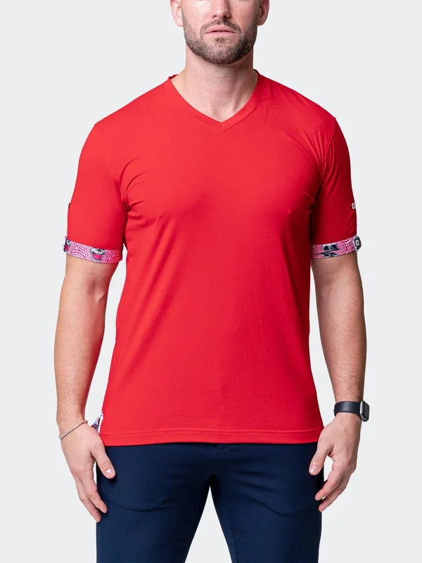 Maceoo Stretch Short-Sleeve Tshirts | V-Neck VivaldiSolidRipple Red Cool Men's Distressed