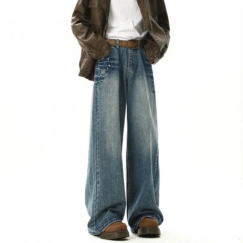 Loose Fit Bamboo Pattern Jeans Vacation