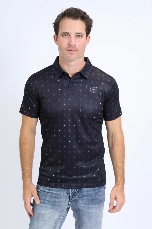 Mens Performance Fabric Print Black Polo Sophisticated Men's 