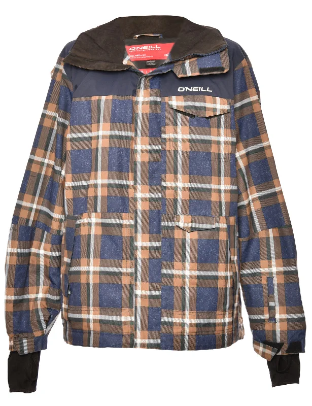 Checked Navy & Coral O'Neill Mountaineering Jacket - L Stylish Men's Neon