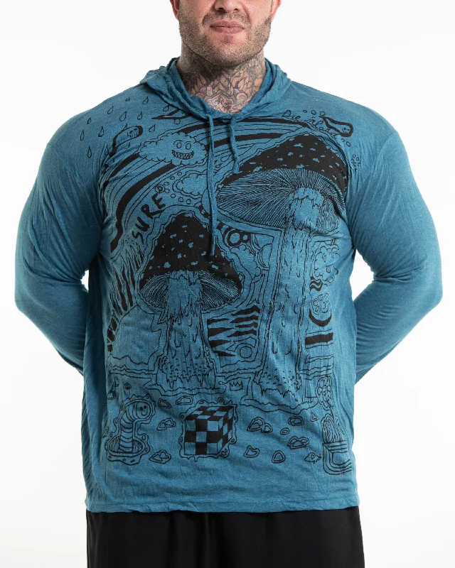 Plus Size Unisex Magic Mushroom Hoodie in Denim Blue Stylish Men's Neon