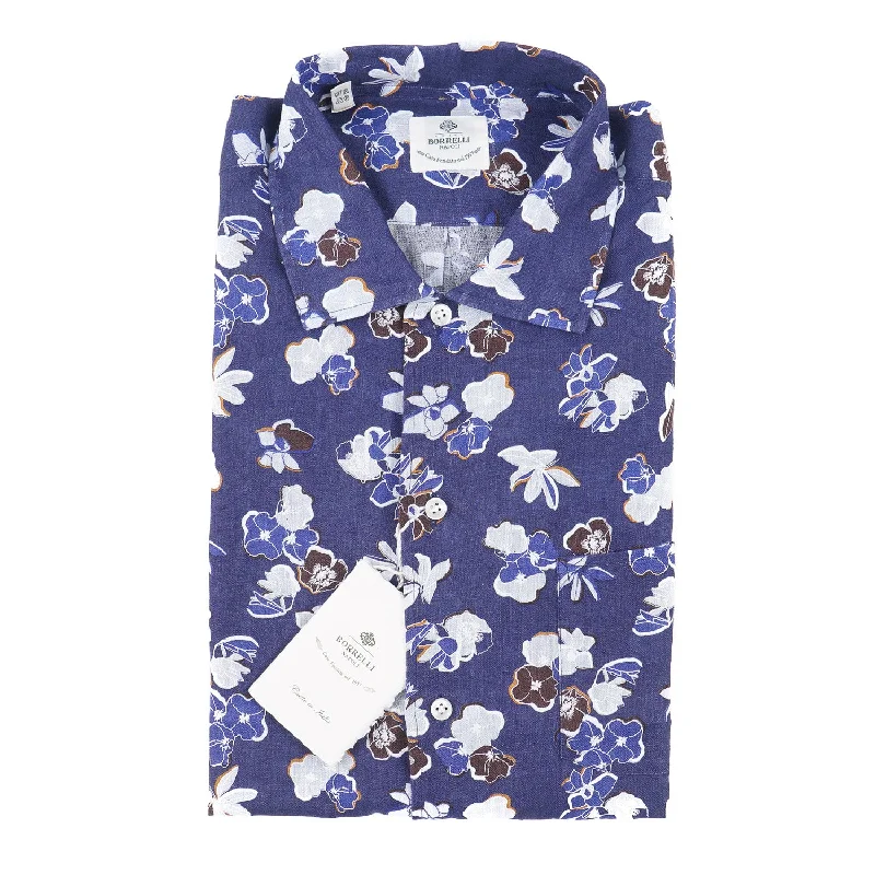 Luigi Borrelli Tropical Floral Linen Shirt Sporty Men's Tennis