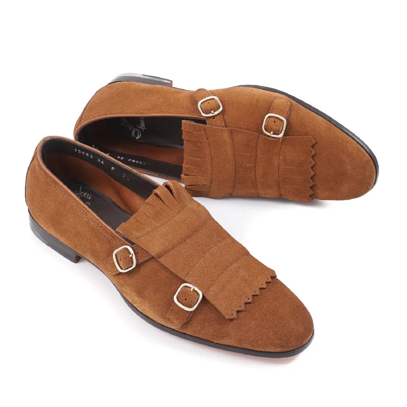 Santoni Suede Double-Buckle Loafers Sporty Men's Athleisure 