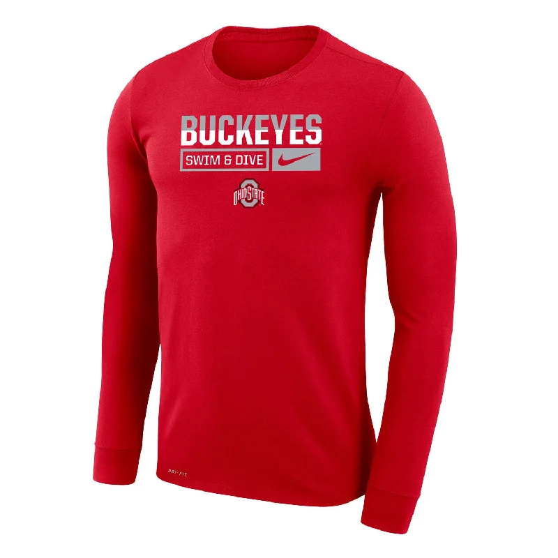 Ohio State Buckeyes Nike Legend Dri-Fit Swim & Dive Long Sleeve Scarlet T-Shirt Tough Men's Military