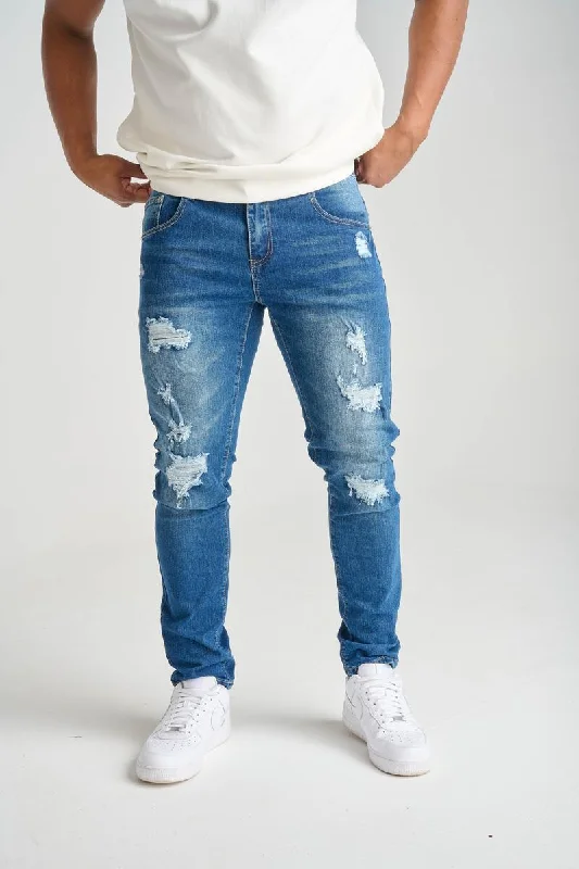 Spark Dark Blue Ripped Jean Modern Men's Geometric