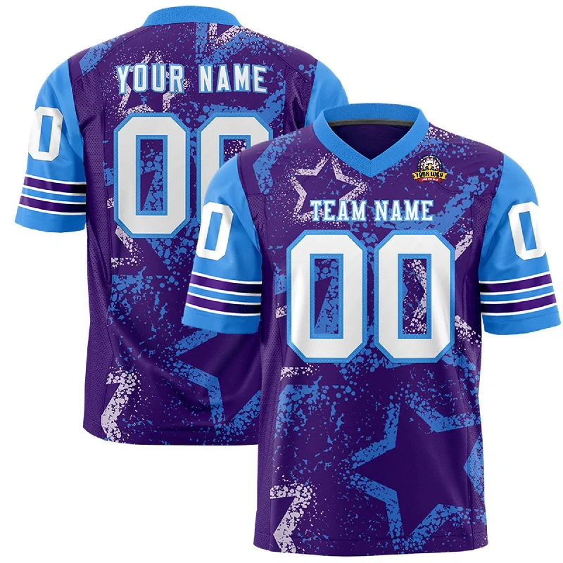 Custom Purple Gray-White Personalized Star Pattern Design Authentic Football Jersey Dapper Men's 1920S Custom Purple Gray-White Personalized Star Pattern Design Authentic Football Jersey Dapper Men's 1920S