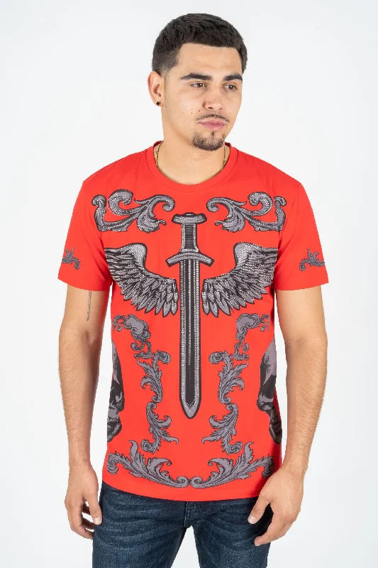 Men's Cotton Orange Rhinestone T-shirt Dynamic Men's Glow