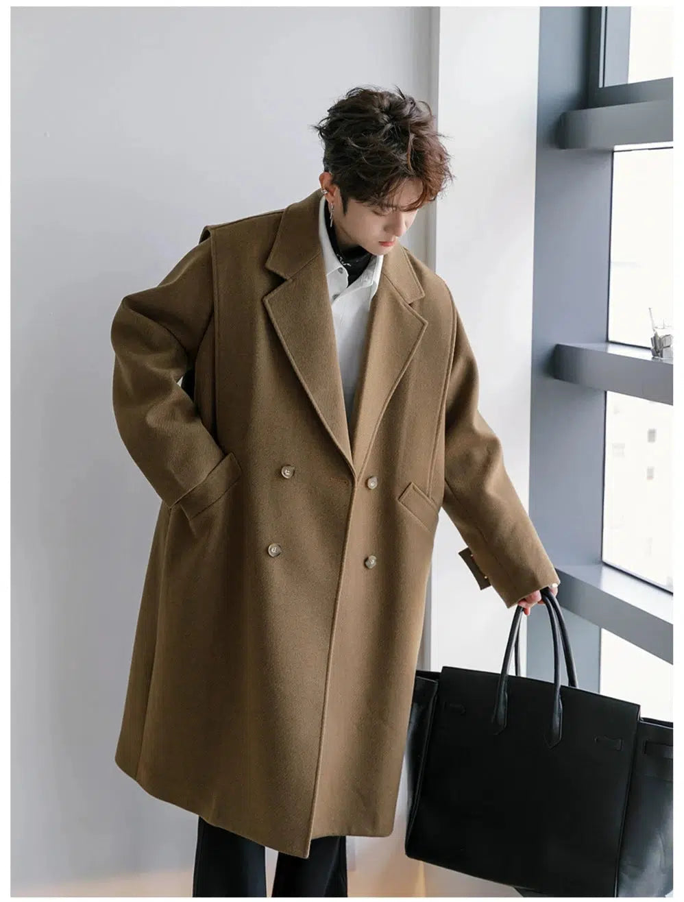 Oversized Woolen Coat Confident Men's High