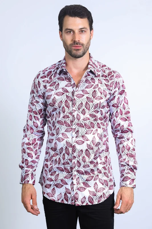 Mens Modern Fit Stretch Foil Fashion White Shirt Trendy Men's Bucket