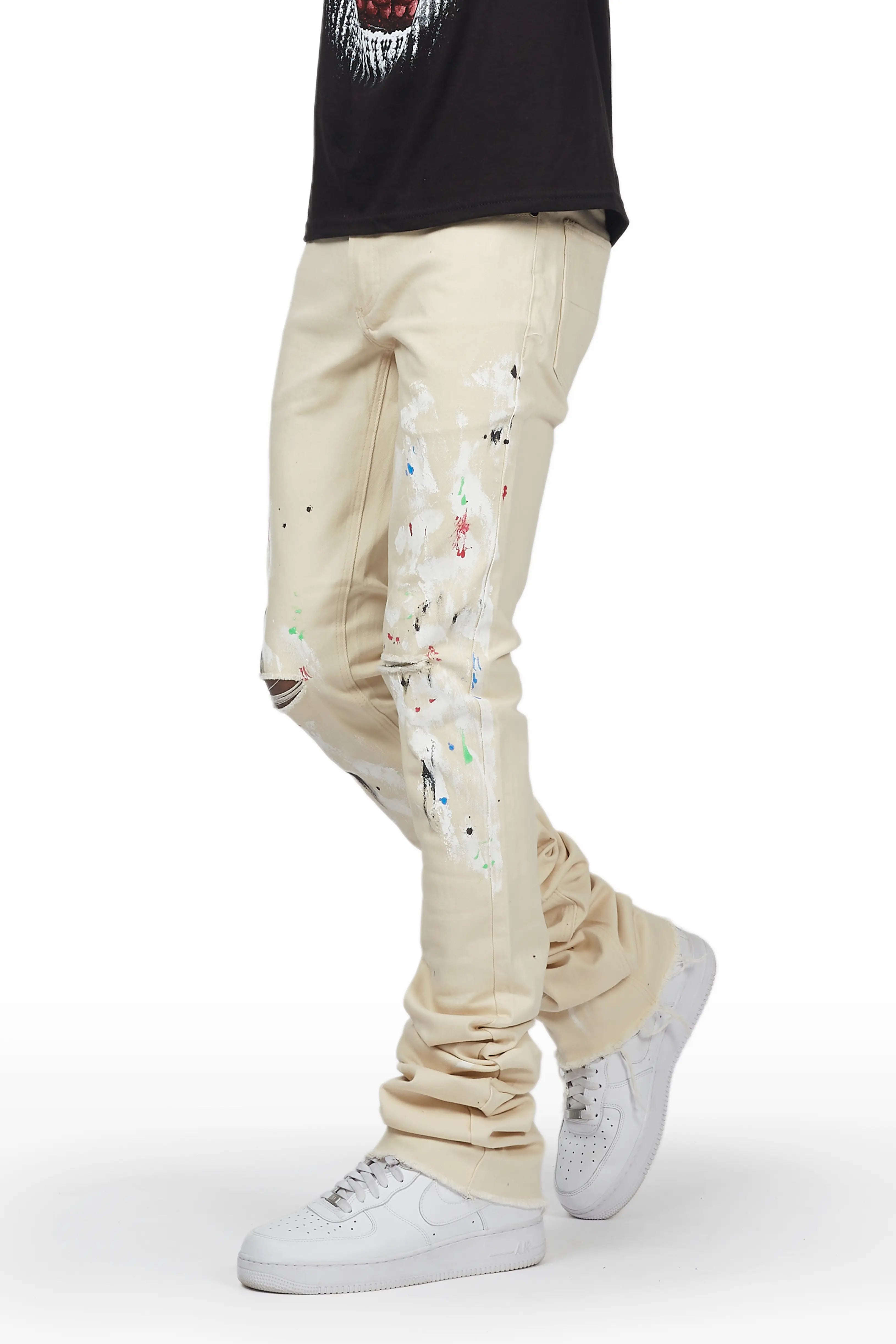 Mart Beige Painter Super Stacked Flare Jean Preppy Men's College