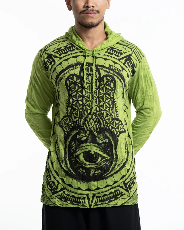 Unisex Hamsa Eye Hoodie in Lime Cozy Men's Sherpa