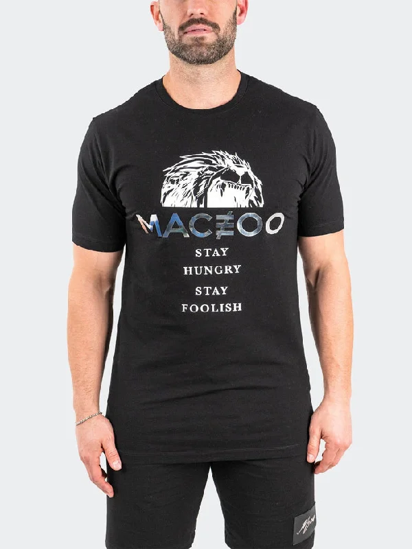 Maceoo Stretch Tshirts | Tee HungryLion Black Minimalist Men's Casual 