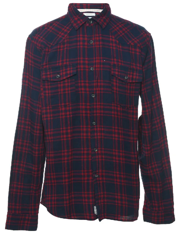 Lee Cooper Navy Checked Shirt - M Unique Men's Patch