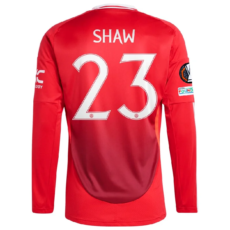 adidas Manchester United Luke Shaw Long Sleeve Home Jersey w/ Europa League Patches 24/25 (Red) Modern Men's Geometric adidas Manchester United Luke Shaw Long Sleeve Home Jersey w/ Europa League Patches 24/25 (Red) Modern Men's Geometric