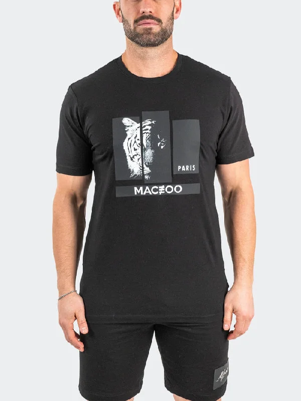 Maceoo Stretch Tshirts | Tee TigerCollage Black Relaxed Men's Beach