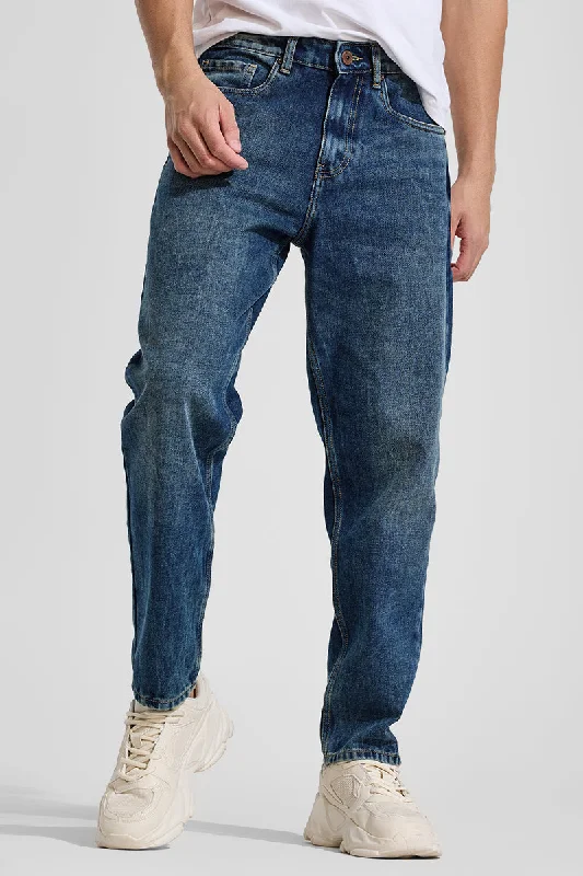 Dark Blue Baggy Fit Jeans Confident Men's High