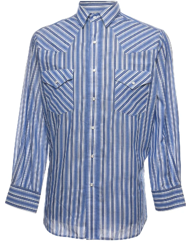 Striped Blue Classic Western Shirt - M Refined Men's Hand