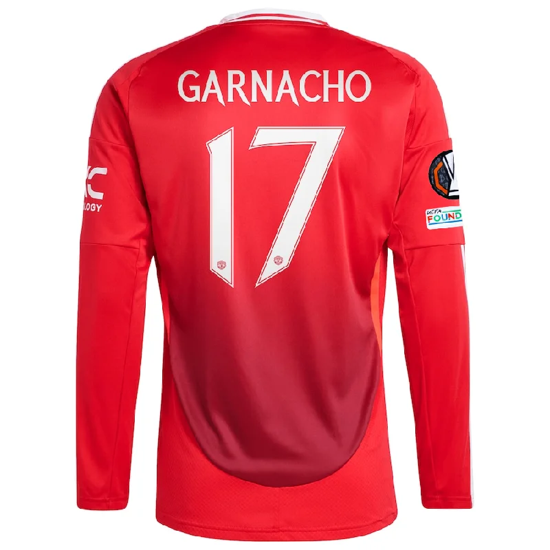 adidas Manchester United Alejandro Garnacho Long Sleeve Home Jersey w/ Europa League Patches 24/25 (Red) Elegant Men's Formal adidas Manchester United Alejandro Garnacho Long Sleeve Home Jersey w/ Europa League Patches 24/25 (Red) Elegant Men's Formal