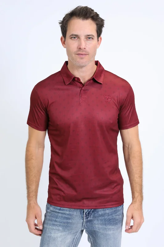 Mens Performance Fabric Print Red Polo Tailored