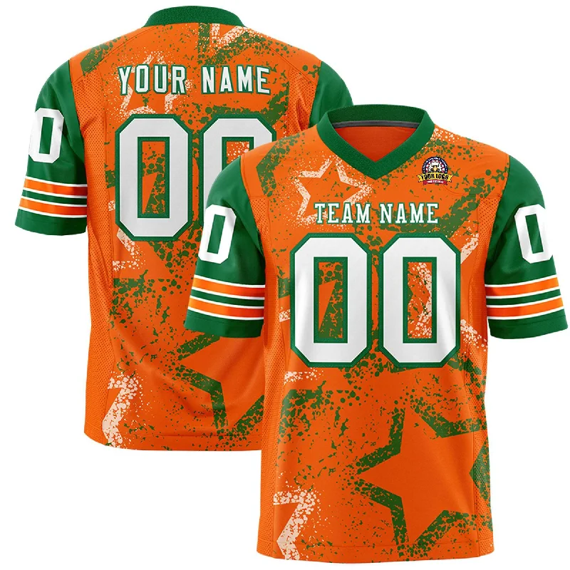 Custom Kelly Green Orange-White Personalized Star Pattern Design Authentic Football Jersey Luxurious Men's High Custom Kelly Green Orange-White Personalized Star Pattern Design Authentic Football Jersey Luxurious Men's High