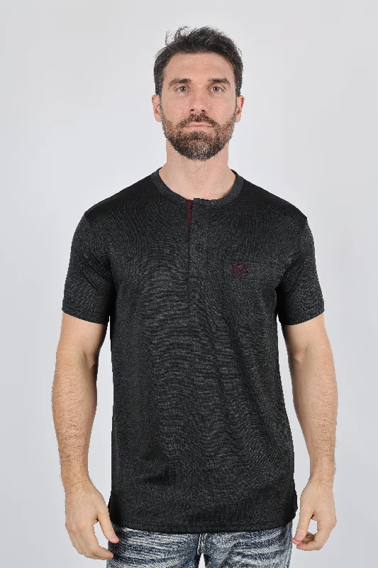 Mens Modern Fit Stretch Henley T-Shirt with Logo Refined Men's Classic 
