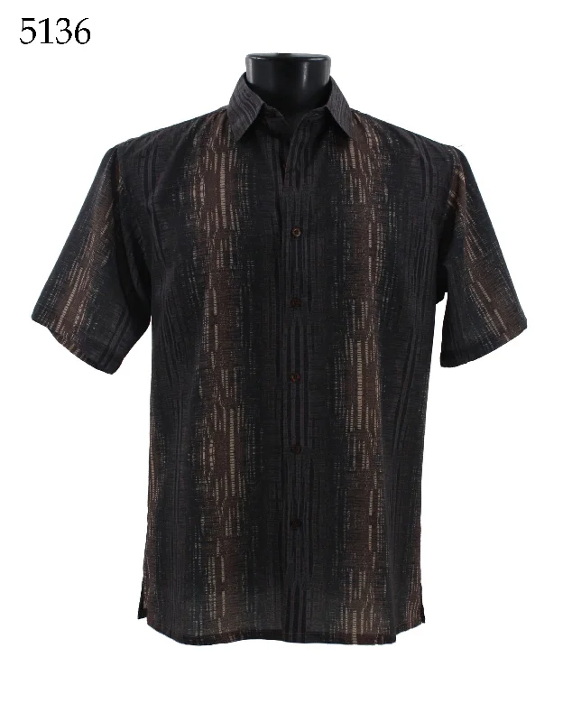 Bassiri Short Sleeve Button Down Casual Printed Men's Shirt - Abstract Pattern Brown #5136 Trendy Men's Bucket