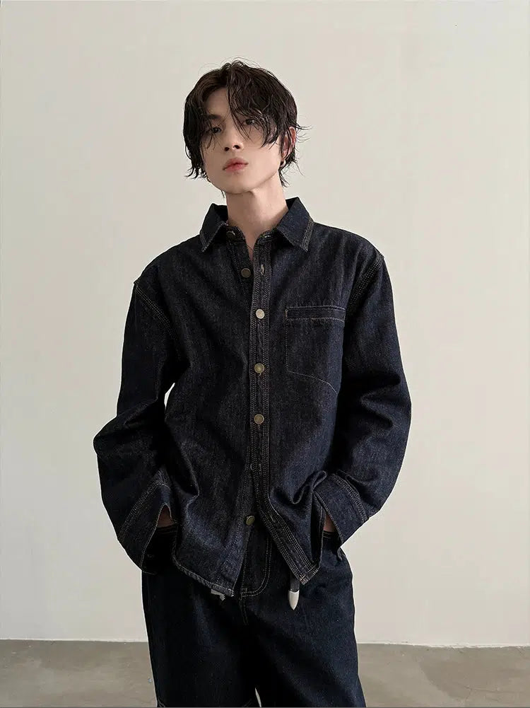 Button-Up Front Casual Denim Jacket Luxurious Men's High