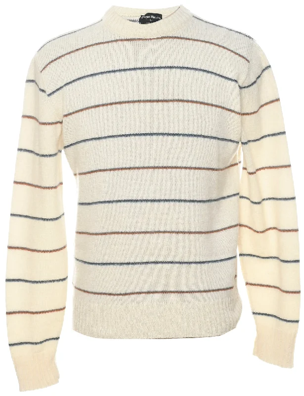 Striped Off White Jumper - L Dynamic Men's Moto