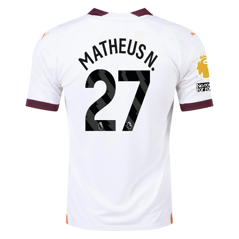 Puma Manchester City Matheus Nunes Away Jersey w/ EPL + No Room For Racism Patches 23/24 (Puma White/Aubergine) Hip Men's Urban Puma Manchester City Matheus Nunes Away Jersey w/ EPL + No Room For Racism Patches 23/24 (Puma White/Aubergine) Hip Men's Urban