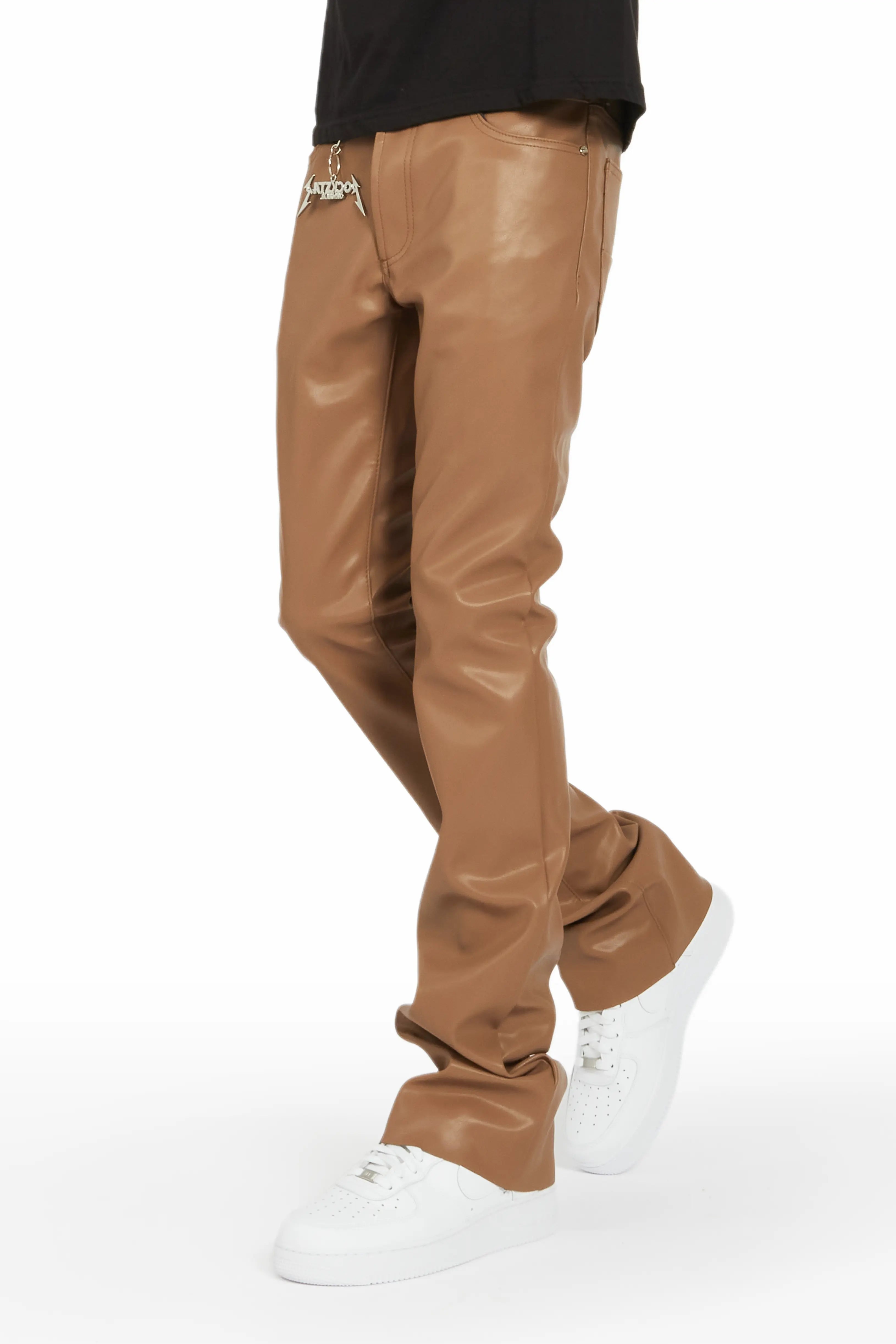 Ricky Beige Faux Leather Stacked Jean Relaxed Men's Beach