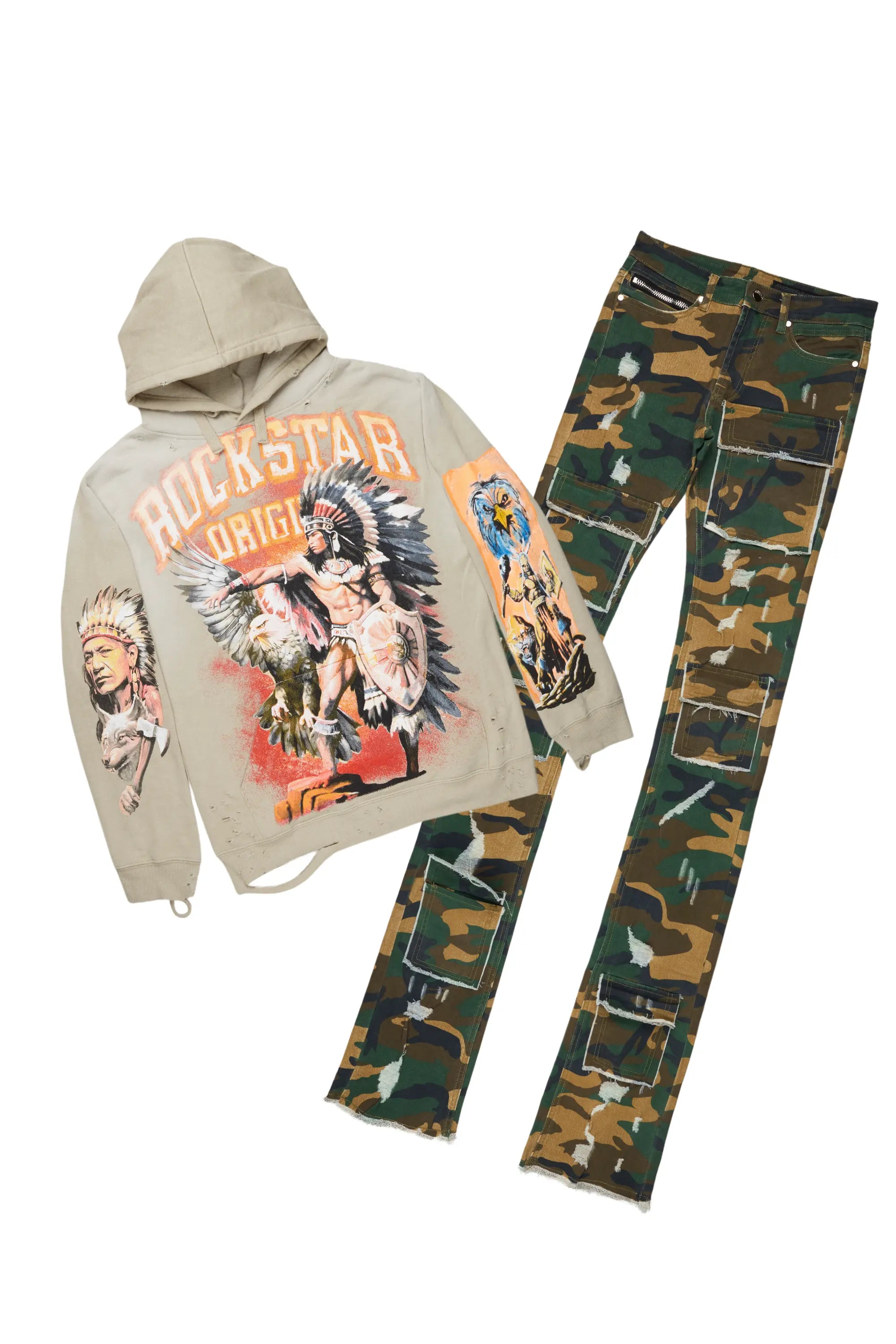 Ferris Oatmeal Hoodie & Petrus Super Stacked Flare Jean Bundle Confident Men's Power