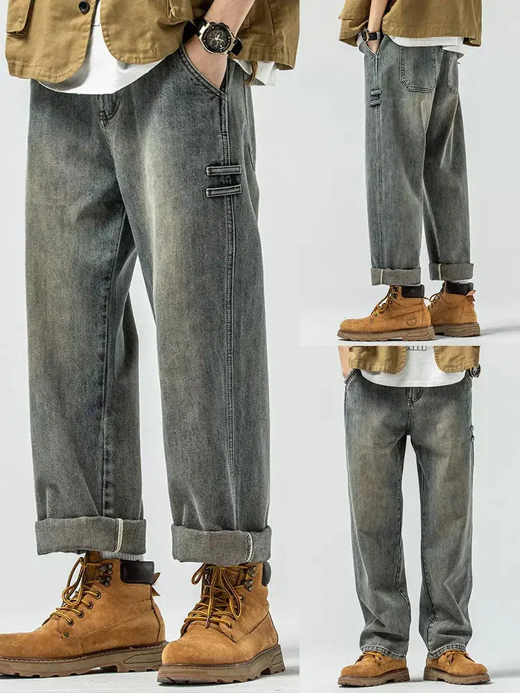 Washed Wide-leg Jeans Artistic Men's Avant