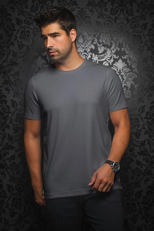 Au Noir Stretch Short-Sleeve Shirt | T-shirt Crew Neck - Michae Med Grey Confident Men's Power