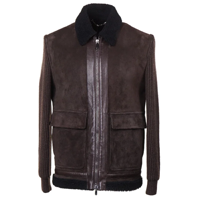 Cesare Attolini Shearling-Lined Suede Jacket Unique Men's Patch