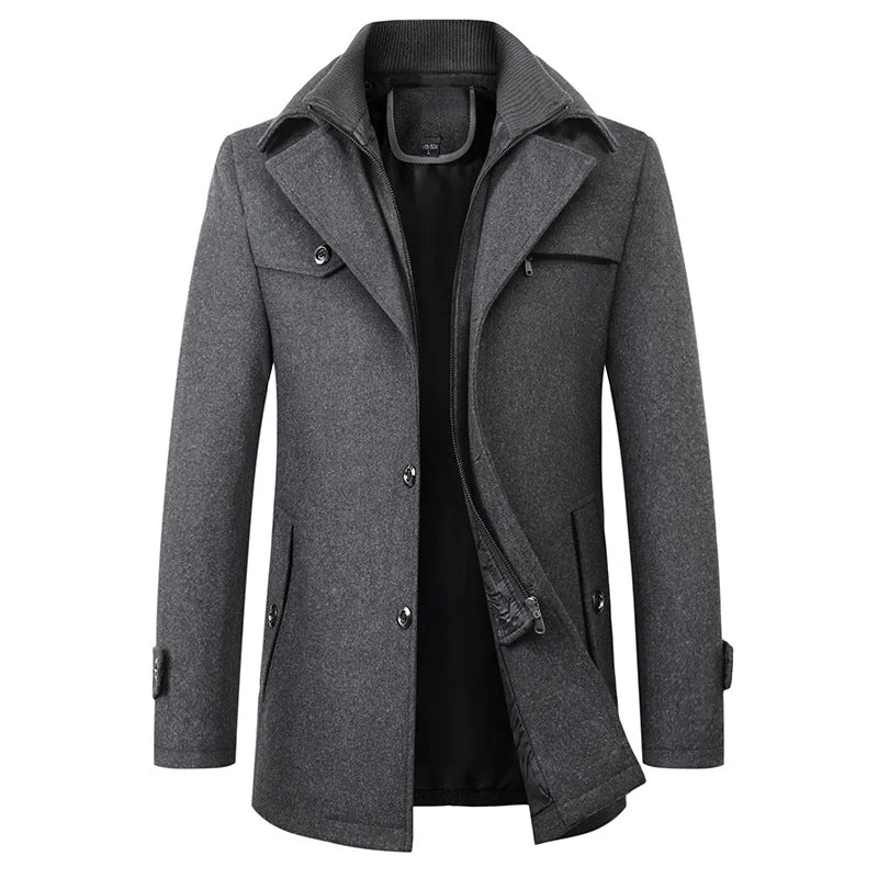 Men's Premium Thick Double Collar Wool Blend Coat Hip Men's Urban