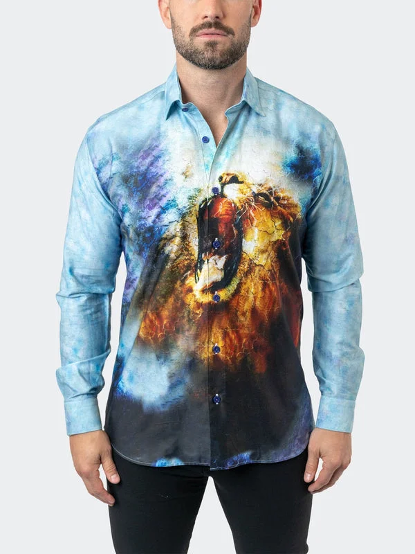 Maceoo Stretch Shirt | Fibonacci LionMozaic 06 Blue Sophisticated Men's French