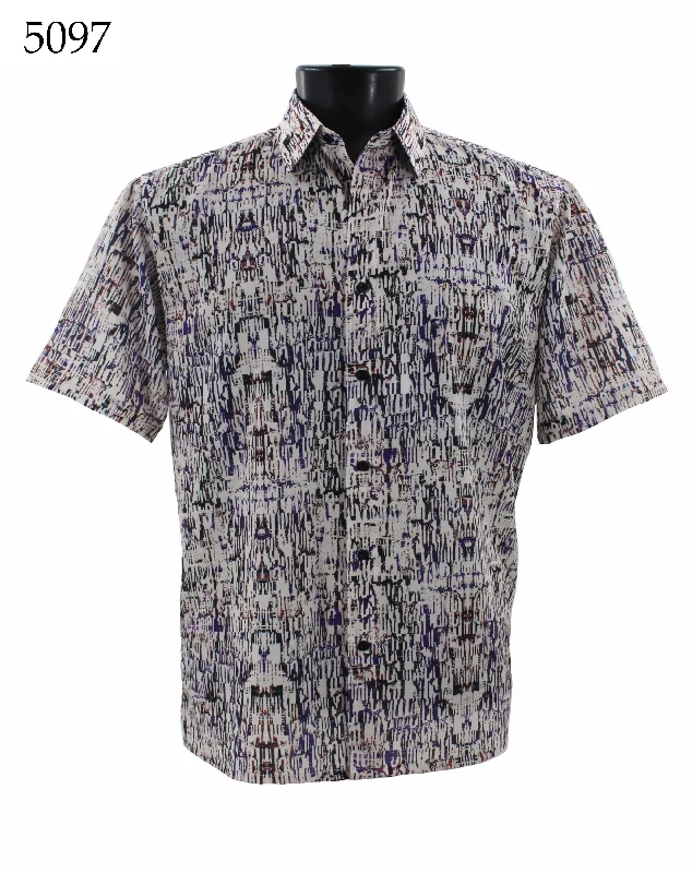 Bassiri Short Sleeve Button Down Casual Printed Men's Shirt - Abstract Pattern  #5097 Dapper Men's 1920S