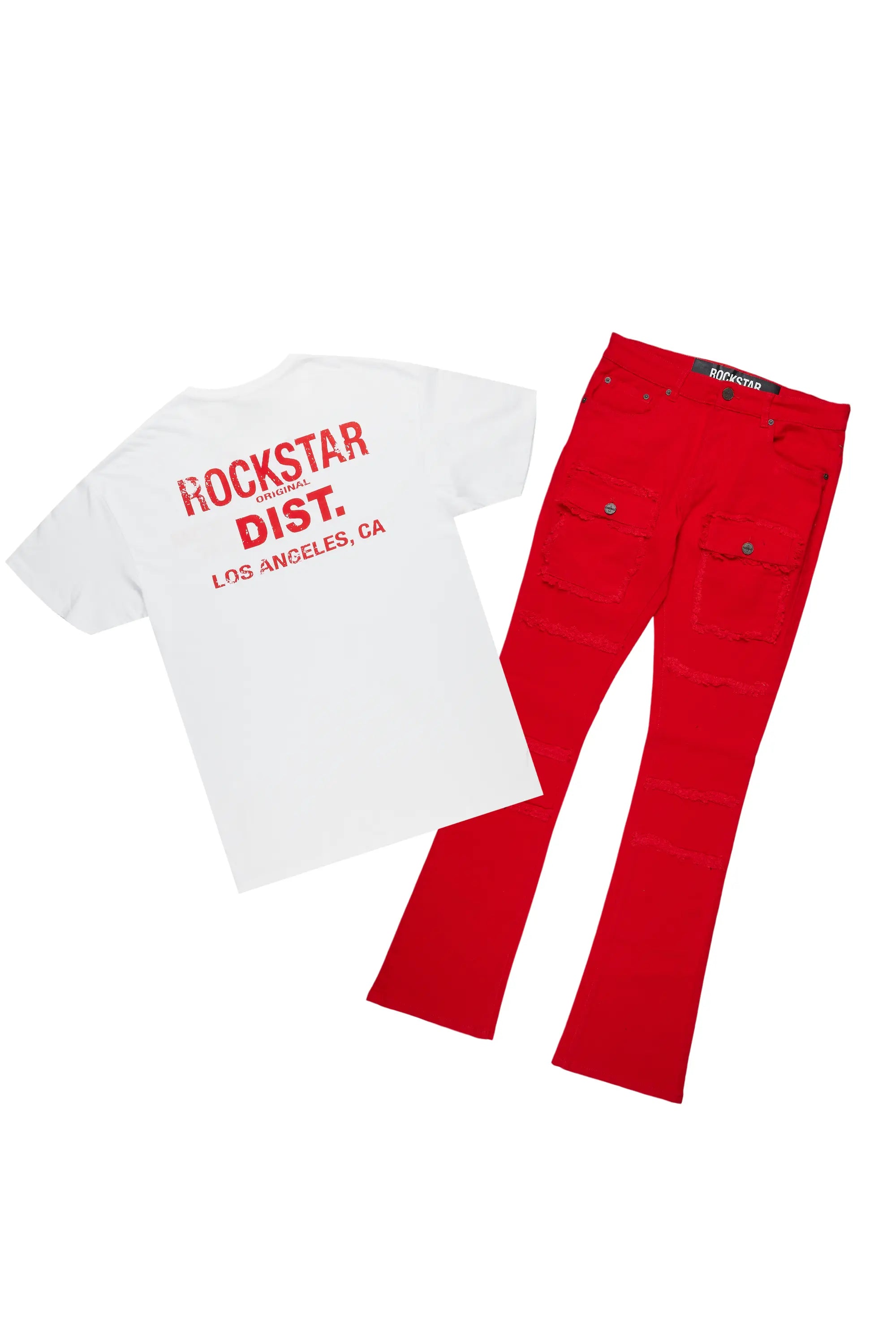 Lake White/Red T-Shirt/Stacked Flare Cargo Jean Bundle Dynamic Men's High