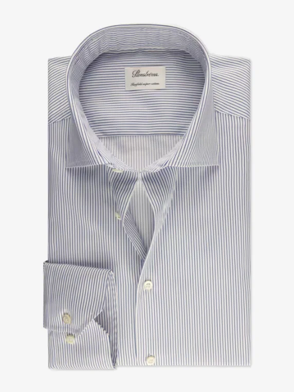 STENSTROMS BLUE STRP DRESS SHIRT Sleek Men's Metallic