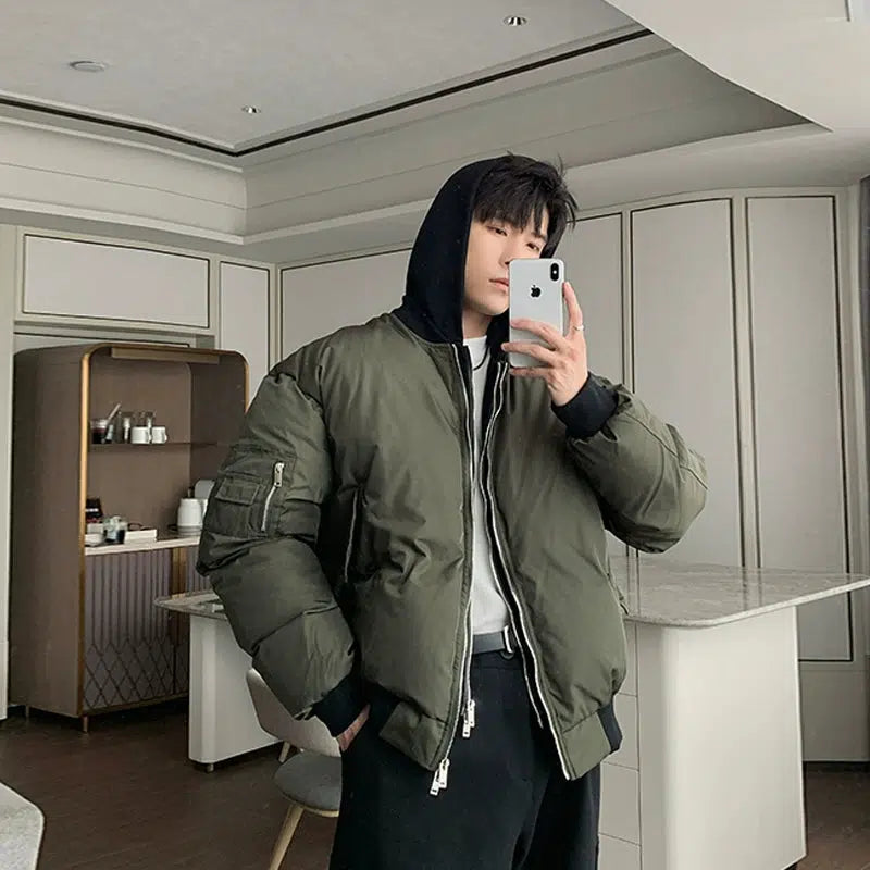 Zipper Two Piece Hooded Puffer Jacket Earthy Men's Hemp