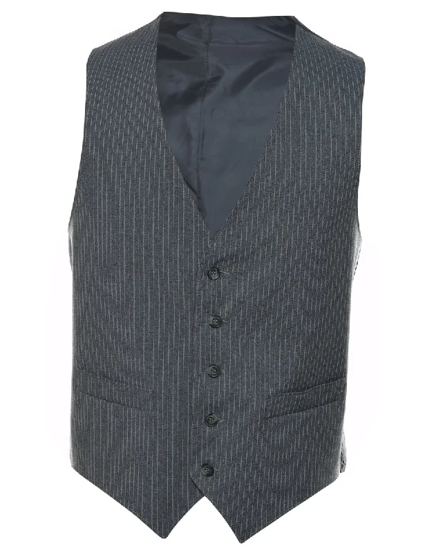 Grey & White Pinstriped Waistcoat - L Bold Men's Statement