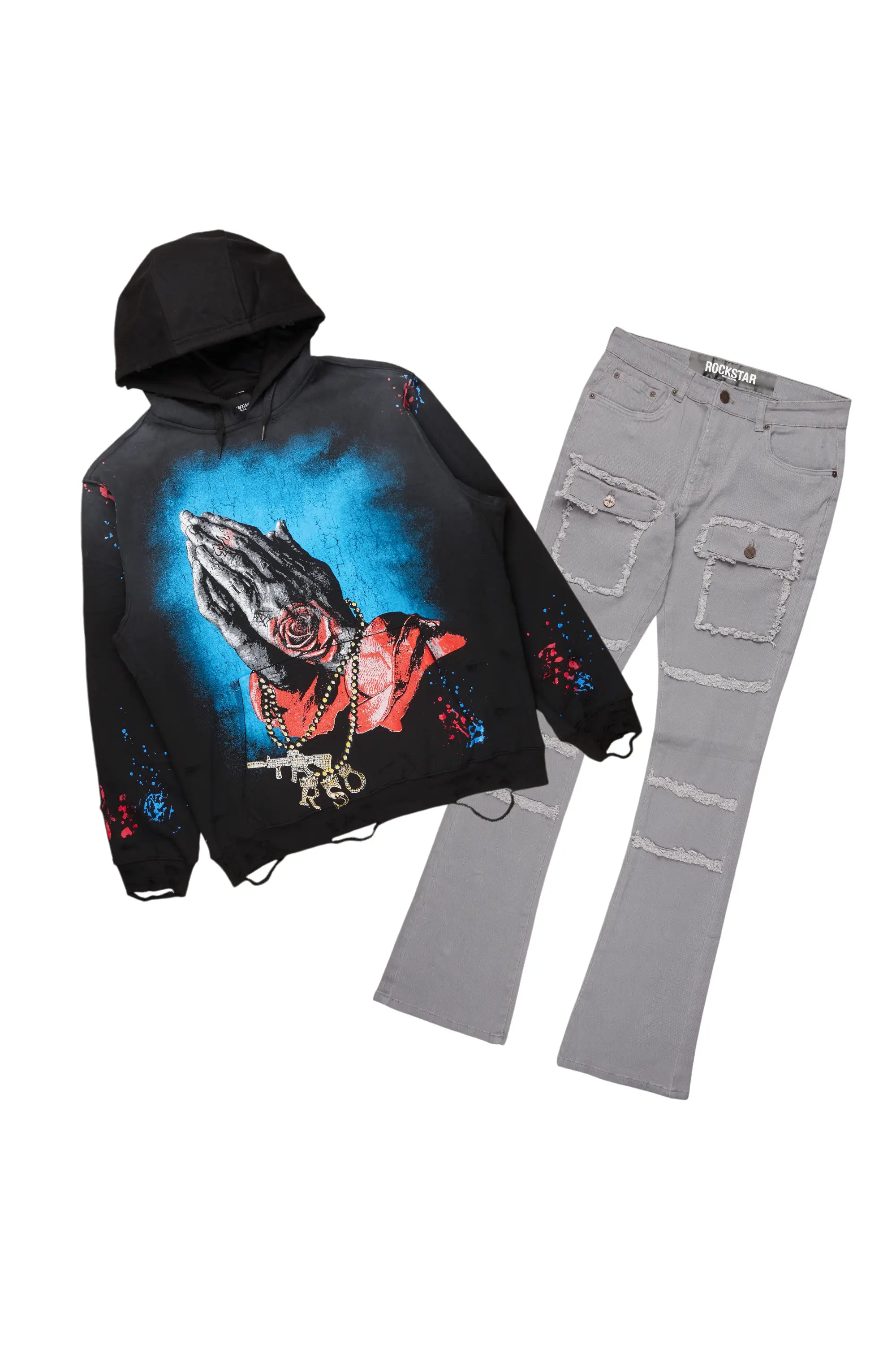 Gonave Black Hoodie/Stacked Flare Cargo Jean Bundle Beach