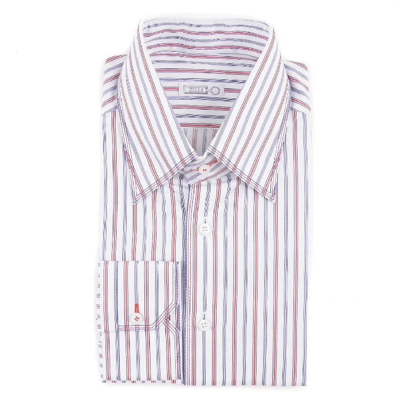 Zilli Striped Cotton Shirt with Triple Stitch Artistic Men's Avant