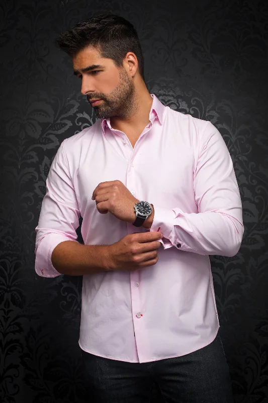 Au Noir Stretch Shirt | Alexander-SLD Pink Polished Men's Satin