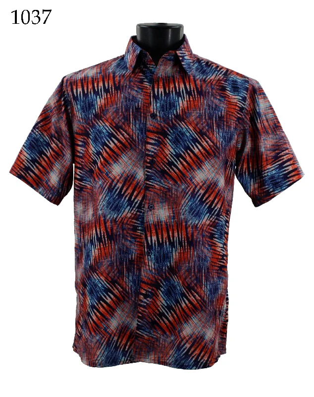 Bassiri Short Sleeve Button Down Casual Printed Men's Shirt - Abstract Pattern Red #1037 Lumberjack